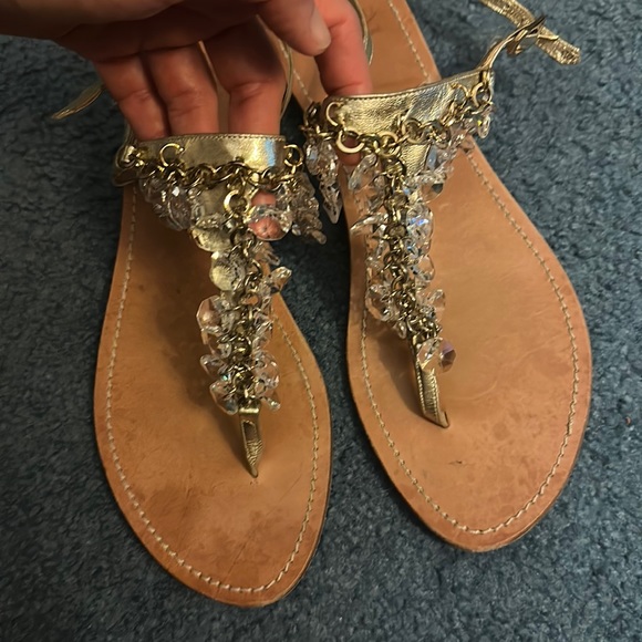 il Sandalo Tesorone Brothers Italy Crystals Chandelier Thong Sandals 9 Gold - Picture 7 of 12
